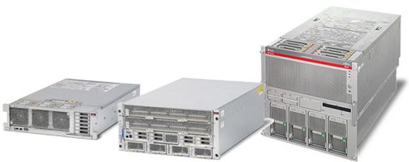 Disse serverne går igjen i Oracles nye integrerte løsninger, fra venstre: Sparc T3-2, Sparc T3-4 og Sparc M5000.