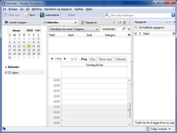 Kalender i Thunderbird 3 ved hjelp av utvidelsen Lightning.