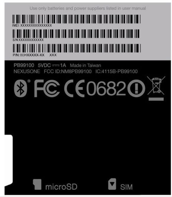 FCC-godkjennelse på baksiden av Google Nexus One <i>Bilde: HTC</i>