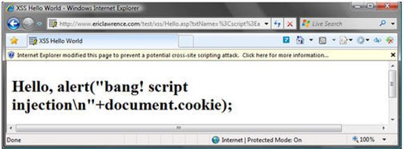 IE8 XSS filter ved skriptkode i URL-en