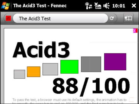 Mozilla Firefox for Mobile er blant nettleserne som gjør det best i Acid3-testen.