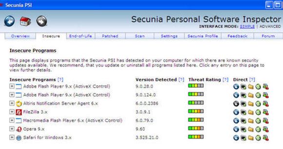 Secunia PSI finner oppdateringer til over 7000 ulike programmer.