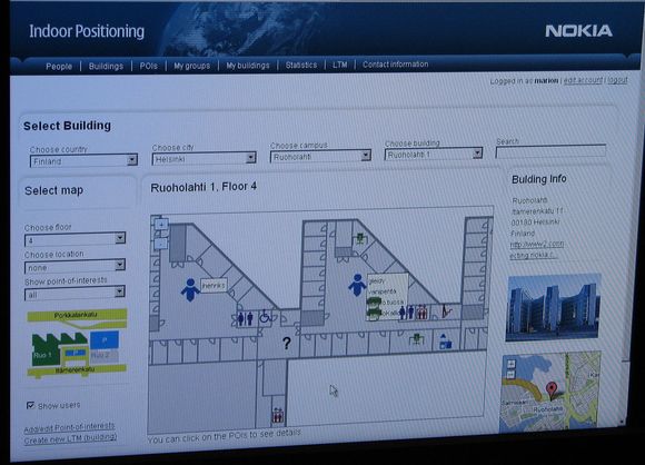 Oversikt over mennesker og fasiliteter ved et Nokia-kontor
