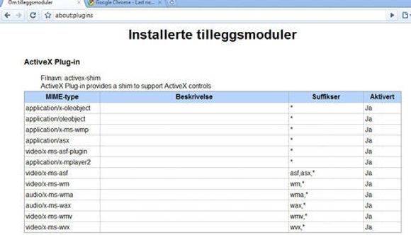 Google Chrome har indirekte støtte for ActiveX gjennom et en plugin.