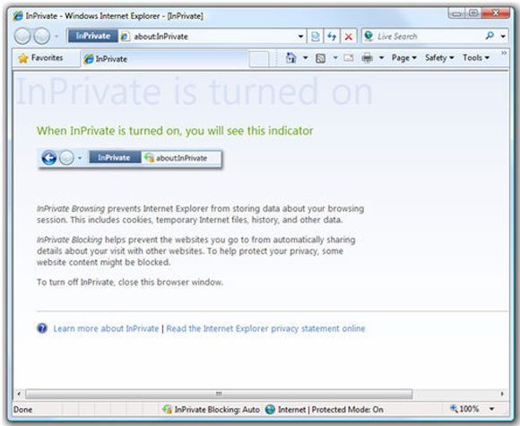 Med InPrivate Browsing lagrer ikke Internet Explorer 8 data om bruken.