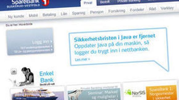 Trygg med Java? Ja, ifølge «Norgesmester i sikkerhet» SpareBank1. <i>Bilde: Skjermdump 31. januar 2013</i>