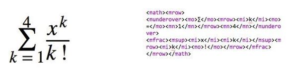 MathML er et XML-basert språk for å beskrive matematiske uttrykk. MathML kan integreres direkte i HTML-koden til websider og blir da gjengitt på websiden av nettlesere med støtte for språket. <i>Bilde: The Chromium Blog</i>