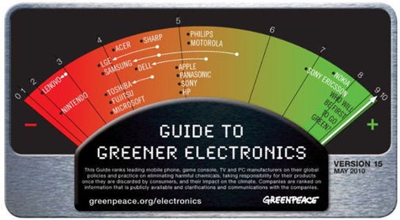 Greenpeace Guide to Greener Electronics versjon 15, mai 2010. <i>Bilde: Greenpeace</i>