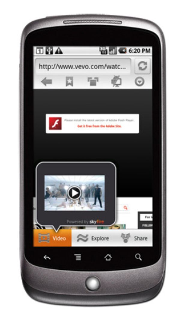 Skyfire 2.0 for Android gir tilgang til Flash-baserte videoer <i>Bilde: Skyfire Labs</i>