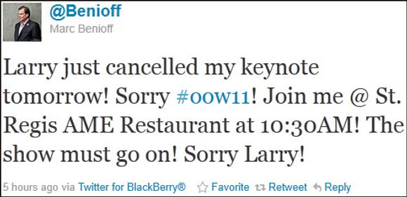 The show must go on: Sorry Larry, skriver SalesOffice-sjefen i en twittermelding.