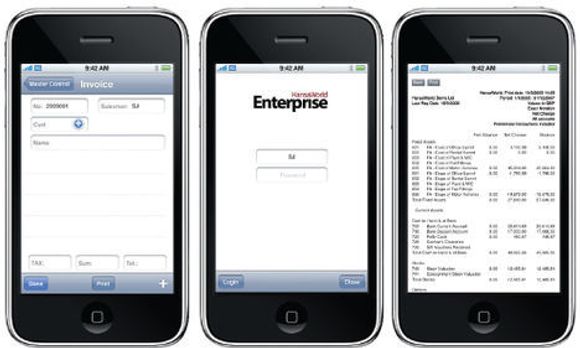 Etter løsninger for Windows Mobile og Symbian, tilbyr HansaWorld også en klient for iPhone.