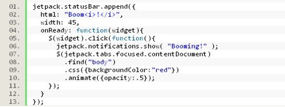 Eksempelkode for Jetpack-widget. Denne endrer bakgrunnfargen på alle websider til rød.