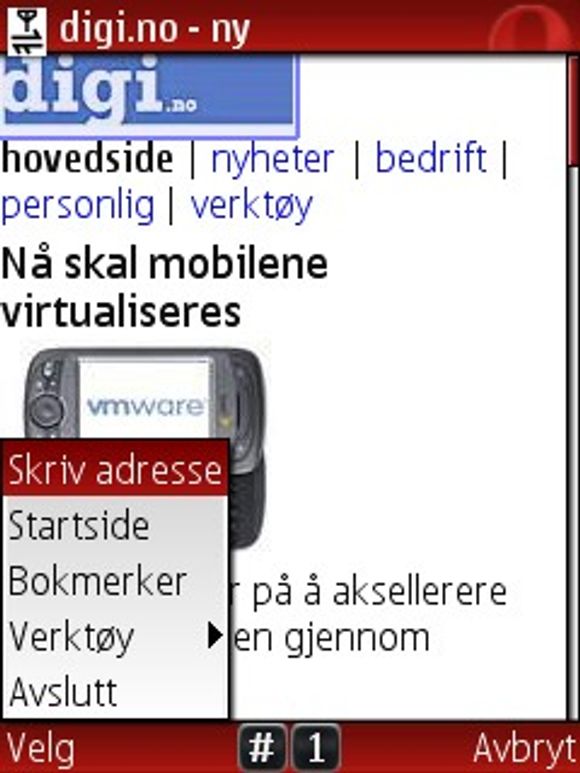 Forsiden til digi.no vist med Opera Mini 4.2 beta.