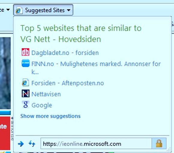Suggested Sites - forslag ved besøk på VG Nett.