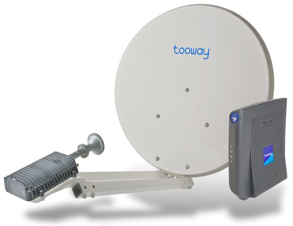 Kundene får tilgang til Tooway-forbindelsen ved hjelp av en 77 cm satellittantenne, et modem og en ethernet-kabel. <i>Bilde: Eutelsat</i>