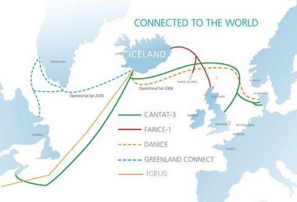Island er forbundet med omverdenen ved hjelp av flere fiberbasert forbindelser med til dels svært høy kapasitet. <i>Bilde: Emerald Network Computing</i>