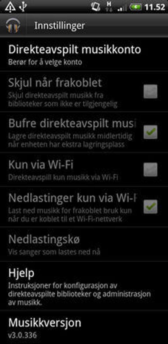 Innstillingene i testversjonen av Google Music 3 for Android. <i>Bilde: Harald Brombach</i>