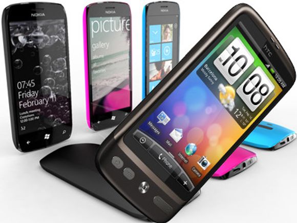 Vil Nokias nye konseptmodeller (bakgrunn) kunne konkurrere mot HTCs Android-baserte Desire?