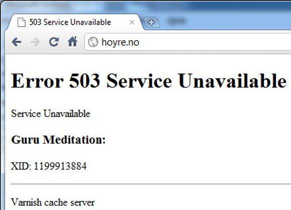 Som vi ser av feilmeldingen takler ikke Høyres nettsider belastningen, på tross av at de benytter cacheløsningen Varnish.