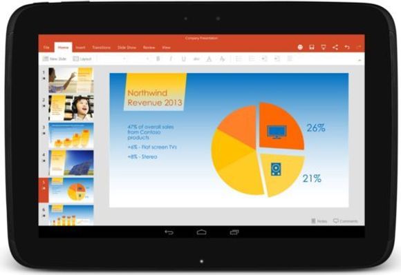 PowerPoint er blant Microsoft Office-appene som nå er tilgjengelige for Android-nettbrett. <i>Bilde: Microsoft</i>