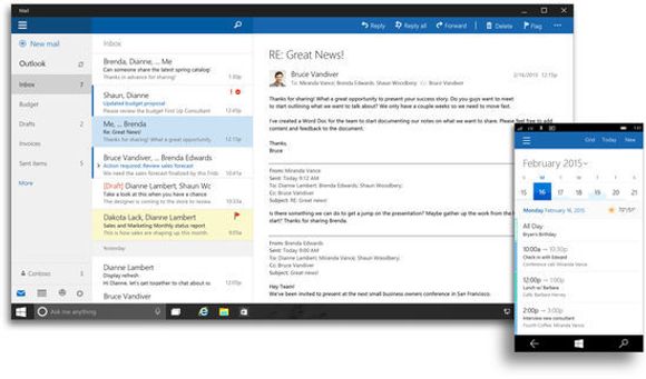 Outlook både på desktop og mobil. <i>Bilde: Microsoft</i>