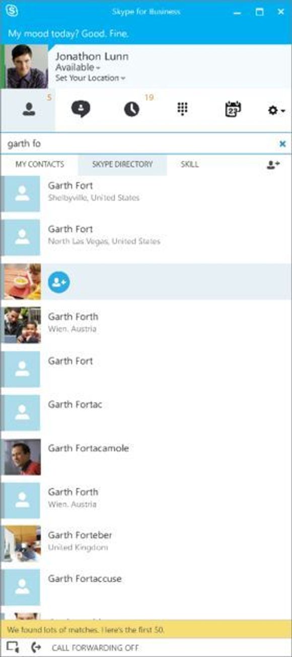 Omtrent slik vil Skype for Business-klienten se ut. <i>Bilde: Microsoft</i>