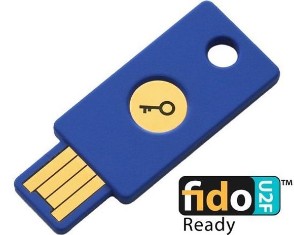 Yubicos FIDO U2F Security Key er blant sikkerhetsnøklene som kan brukes til innlogging på Google. <i>Bilde: Amazon.com</i>