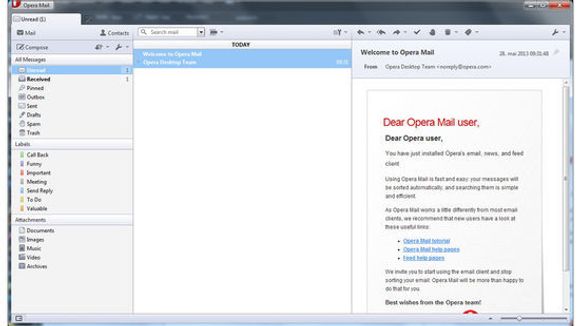 E-postklienten til Opera har nå blitt skilt ut som en separat applikasjon. <i>Bilde: digi.no</i>