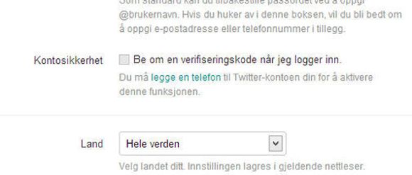 Det er under punktet Kontosikkerhet i Twitter-innstillingene at man kan skru på to-faktor autentisering. <i>Bilde: digi.no</i>