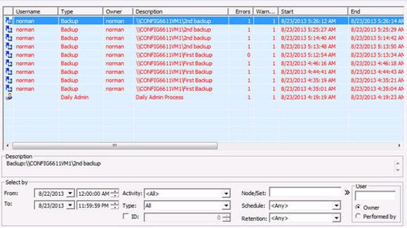 Aktivitetslogg i SecureBackup