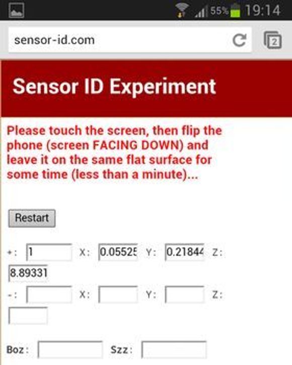 Sensor ID-eksperimentet lager en unik id basert på feil i smartmobilens akselerometer. <i>Bilde: digi.no</i>