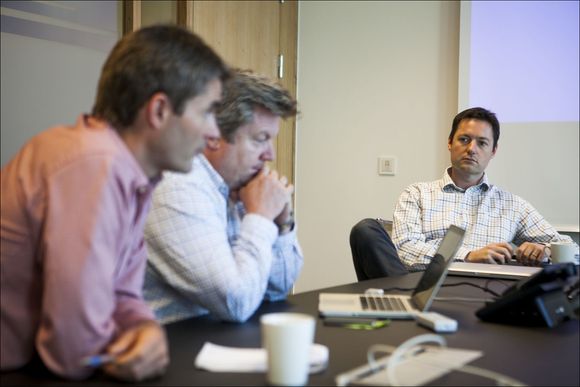 John Markus lervik (t.v),Mikal Rohde og Aleksander Øhrn var alle med å starte Cxense for tre år siden. Nå er selskapet verdsatt til over 400 millioner kroner. <i>Bilde: Per Ervland</i>