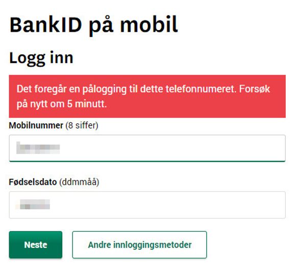 Feil: Ett trykk på feil sted på mobilskjermen kan føre til at påloggingsvinduet forsvinner, og du får feilmelding i nettbanken ved nye forsøk på å logge inn. <i>Bilde: digi.no</i>