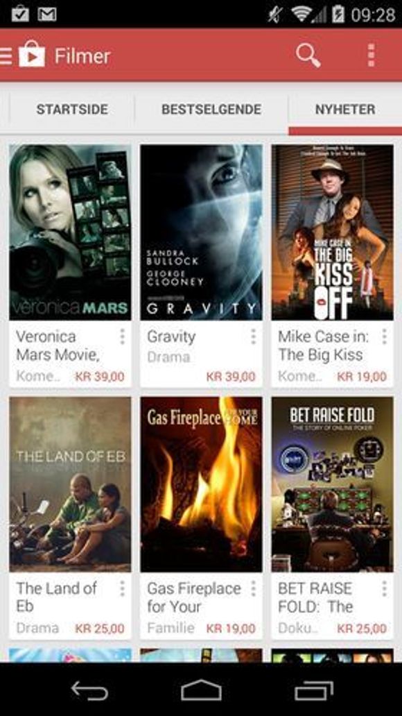 Android-appen for Google Play Movies (Filmer). <i>Bilde: digi.no</i>