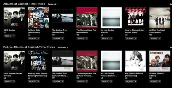 U2 er godt synlig på iTunes for tiden, og deres eldre album selger også godt. <i>Bilde: Skjermbilde</i>
