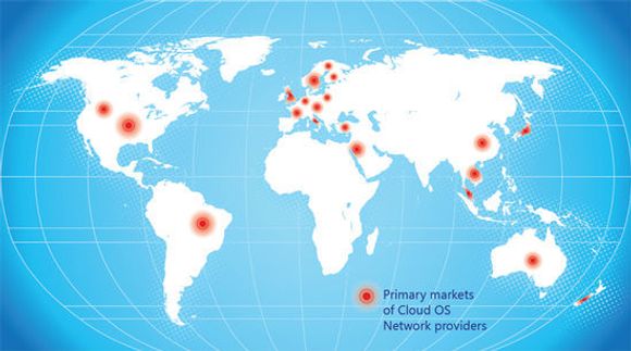 Primærmarkedene til tjenestetilbyderne som deltar i Cloud OS Network. <i>Bilde: Microsoft</i>