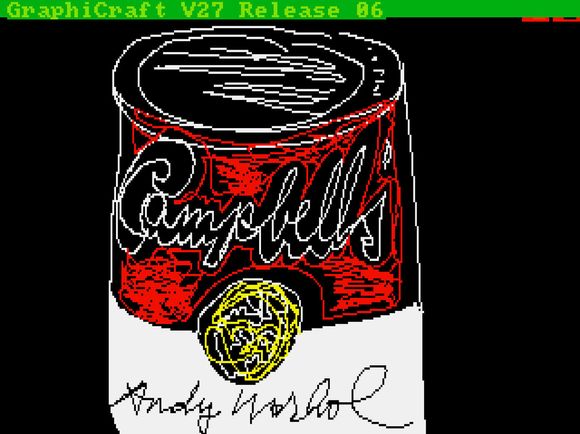 Den berømte suppeboksen, og altså Warhols første eksperimentering med musbruk på en Amiga. <i>Bilde: ©The Andy Warhol  Foundation for the Visuals Arts, Inc., courtesy of The Andy  Warhol Museum</i>