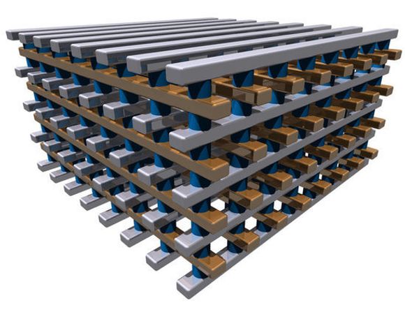 Crossbars RRAM-teknologi kan danne en form for 3D-struktur ved at minnematrisene kan stables i høyden. <i>Bilde: Crossbar</i>