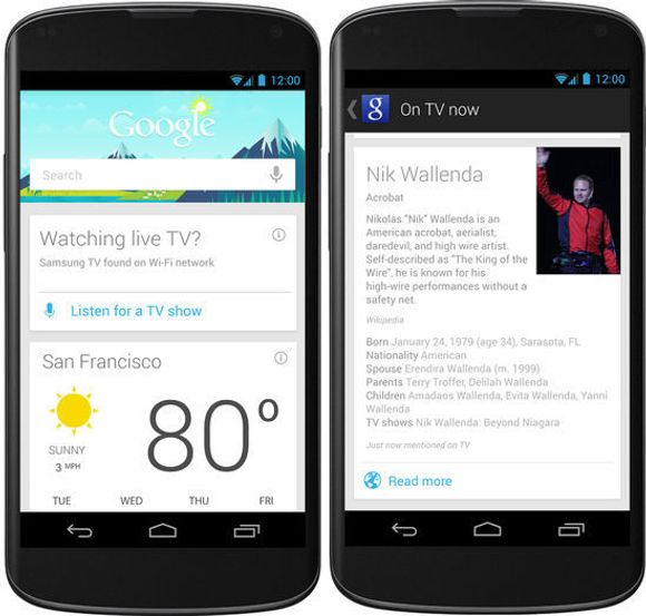 Informasjon som den vist til høyre kan vises dersom man klikker på «Listen for a TV show»-knappen i Google Now. Men foreløpig kun for Android og enn så lenge bare i USA. <i>Bilde: Google</i>