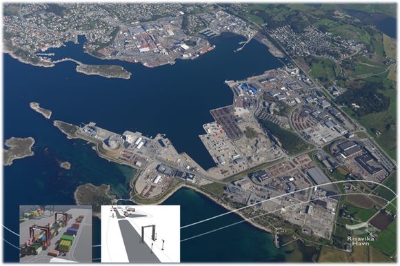 Risavika havn skal bli helgrønn med landstrøm, elektriske kraner og transportløsning. LNG-bunkring er allerede lagt opp for Fjordlines&#039; to passasjerferger Stavangerfjord og Bergensfjord. <i>Foto: GKP</i>