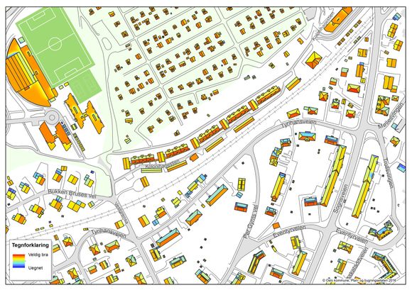 Detaljert: Oslo kommune jobber med å lage et pålitelig solkart over alle gateadresser i Oslo, som viser hvor mye solenergi hvert enkelt tak potensielt kan produsere. <i>Foto: Plan- og bygningsetaten</i>
