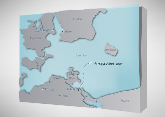 Her vil havvindparken Arkona ligge, 35 kilometer nordøst for øya Rügen, sørvest for Bornholm. <i>Foto: Statoil</i>