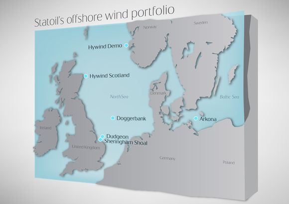 Første utenfor Storbritannia: Hittil har samtlige av Statoils eksisterende og kommende havvindparker ligger i Storbritannia. <i>Foto: Statoil</i>