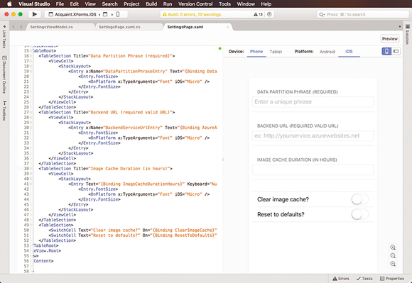 Direkte forhåndsvisning av Xamarin.Forms XAML i Visual Studio for Mac. <i>Foto: Microsoft</i>