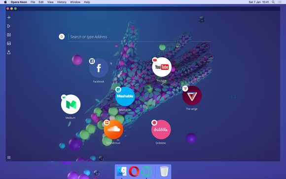 Startsiden i Opera Neon, her i Mac-utgaven. <i>Bilde: Opera Software</i>