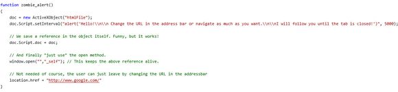 Kildekoden til skriptet som sørger for å vise en popup-advarsel i nettleserfanen, og så etter at brukeren har forlatt siden hvor skriptet lastes fra. <i>Foto: Skjermbilde</i>