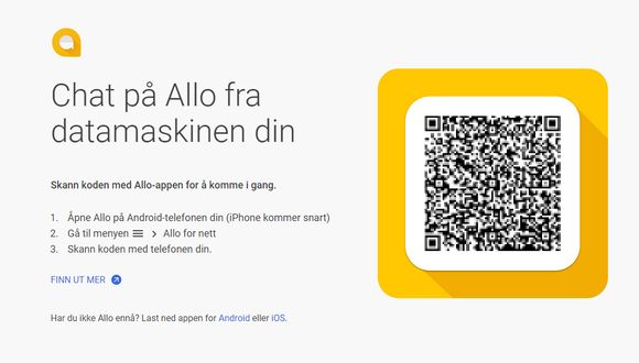 Med en slik QR-kode knytter man nettleser til Allo-appen.. <i>Bilde: Skjermbilde</i>