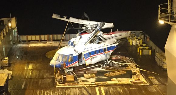 Helikoptervraket på dekk på Maersk Forza. <i>Foto:  SHT</i>