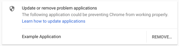 Eksempel på Chrome-advarsel om applikasjon som forhindrer nettleseren i å fungere skikkelig. <i>Illustrasjon: Google</i>