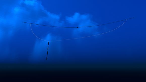 Slik vil systemet se ut, sett fra under havet. <i>Bilde:  Erwin Zwart / The Ocean Cleanup</i>